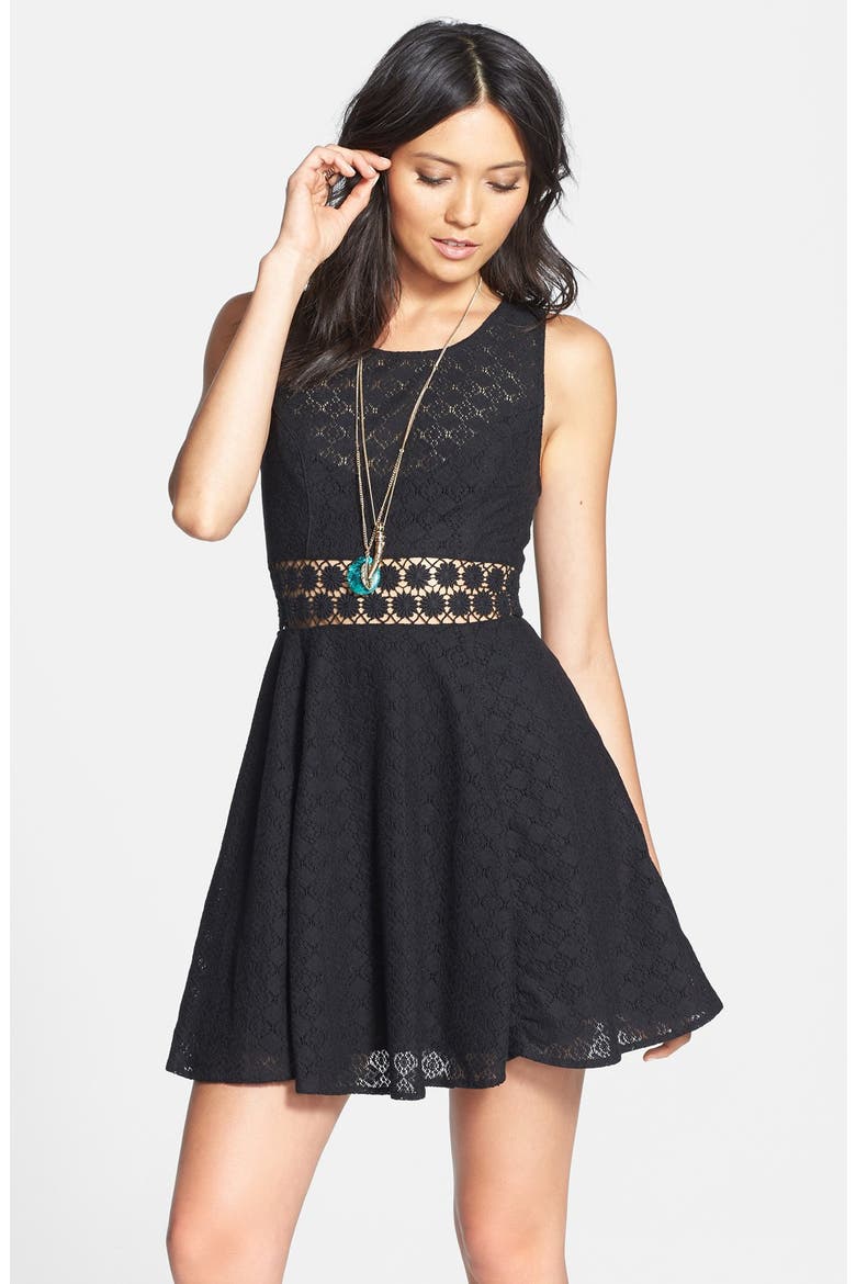 'Daisy' Lace Fit & Flare Dress, Main, color, BLACK