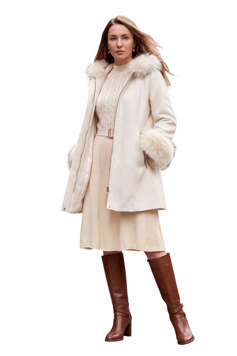Hooded Faux Fur Trim Coat, Main, color, IVORY