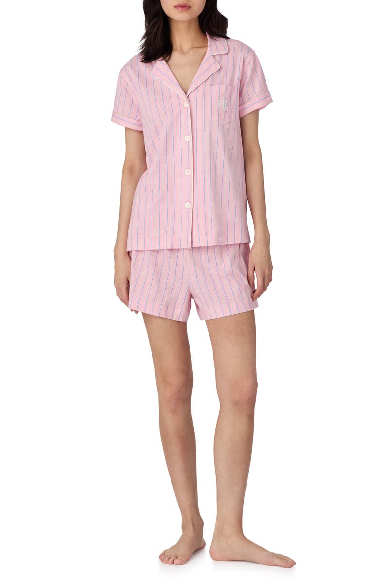 Lauren Ralph Lauren Stripe Cotton Blend Short Pajamas, Main, color, 