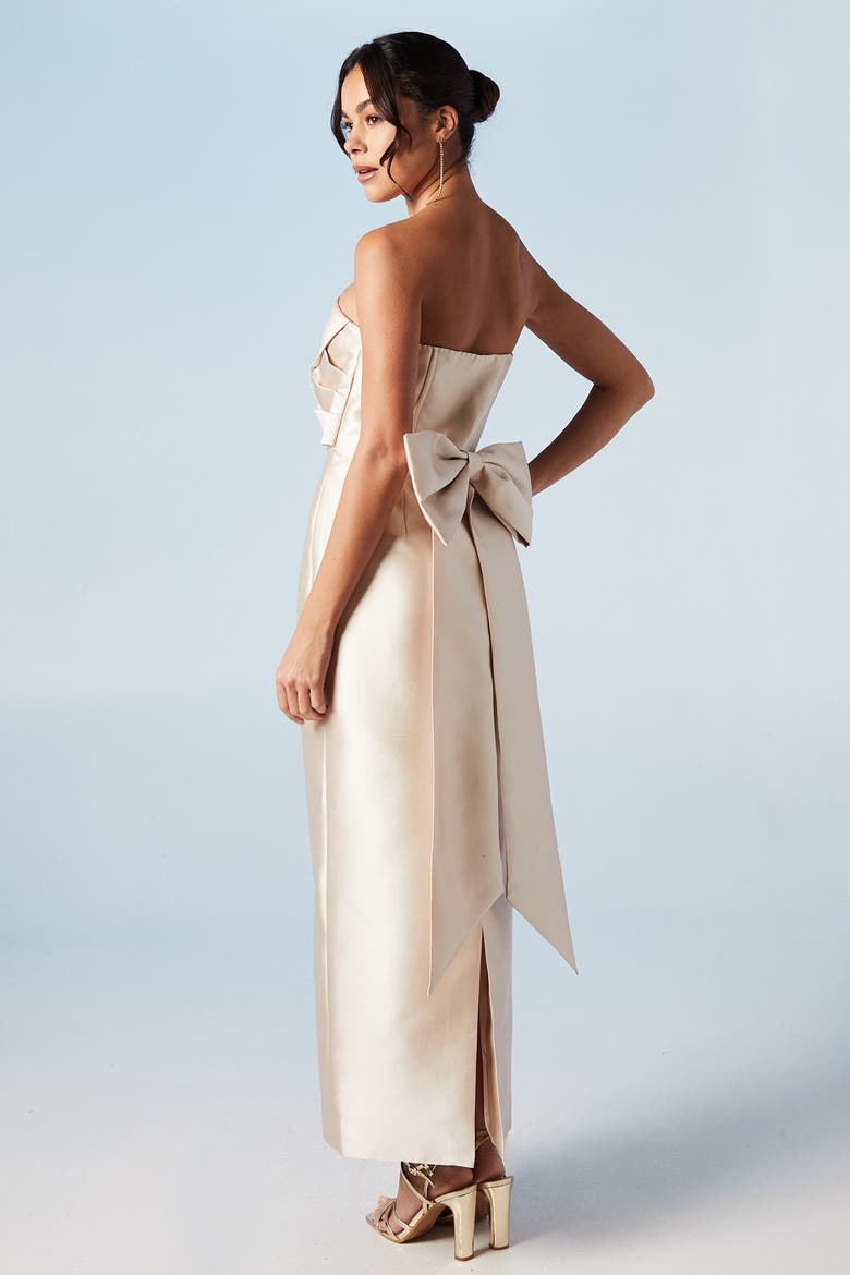 Bandeau Twill Bow Back Bridesmaids Dress, Alternate, color, Champagne