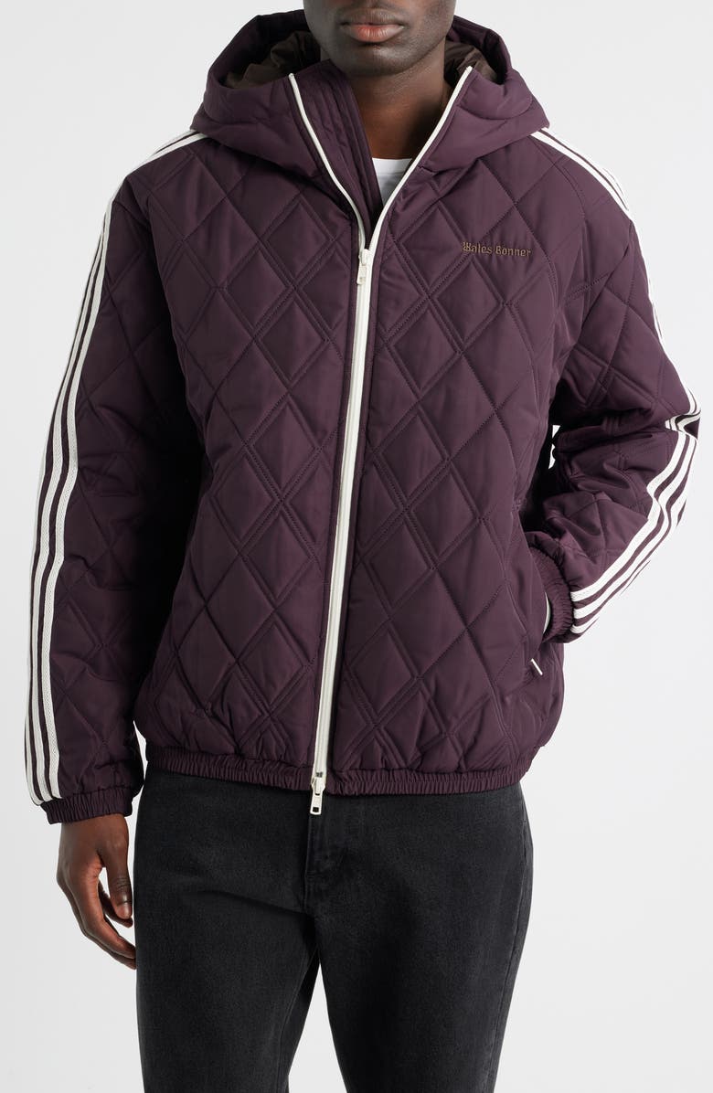adidas x Wales Bonner Hooded Quilted Jacket, Alternate, color, Shadow Maroon