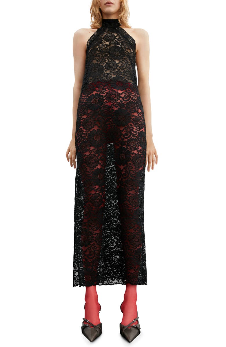 MANGO Halter Neck Lace Dress, Main, color,