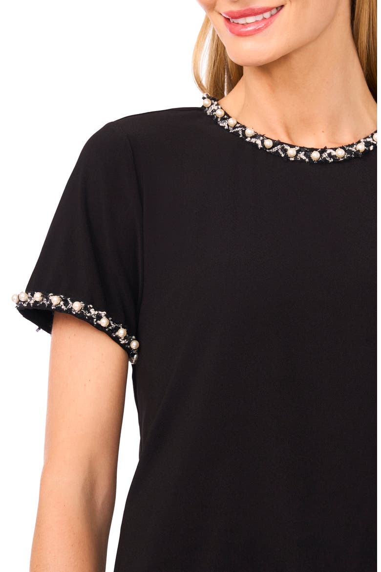 Faux Pearl Embellished T-Shirt, Alternate, color, RICH BLACK