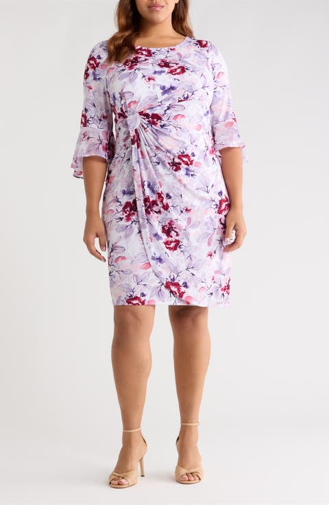 Gathered Long Bell Sleeve Dress (Plus)