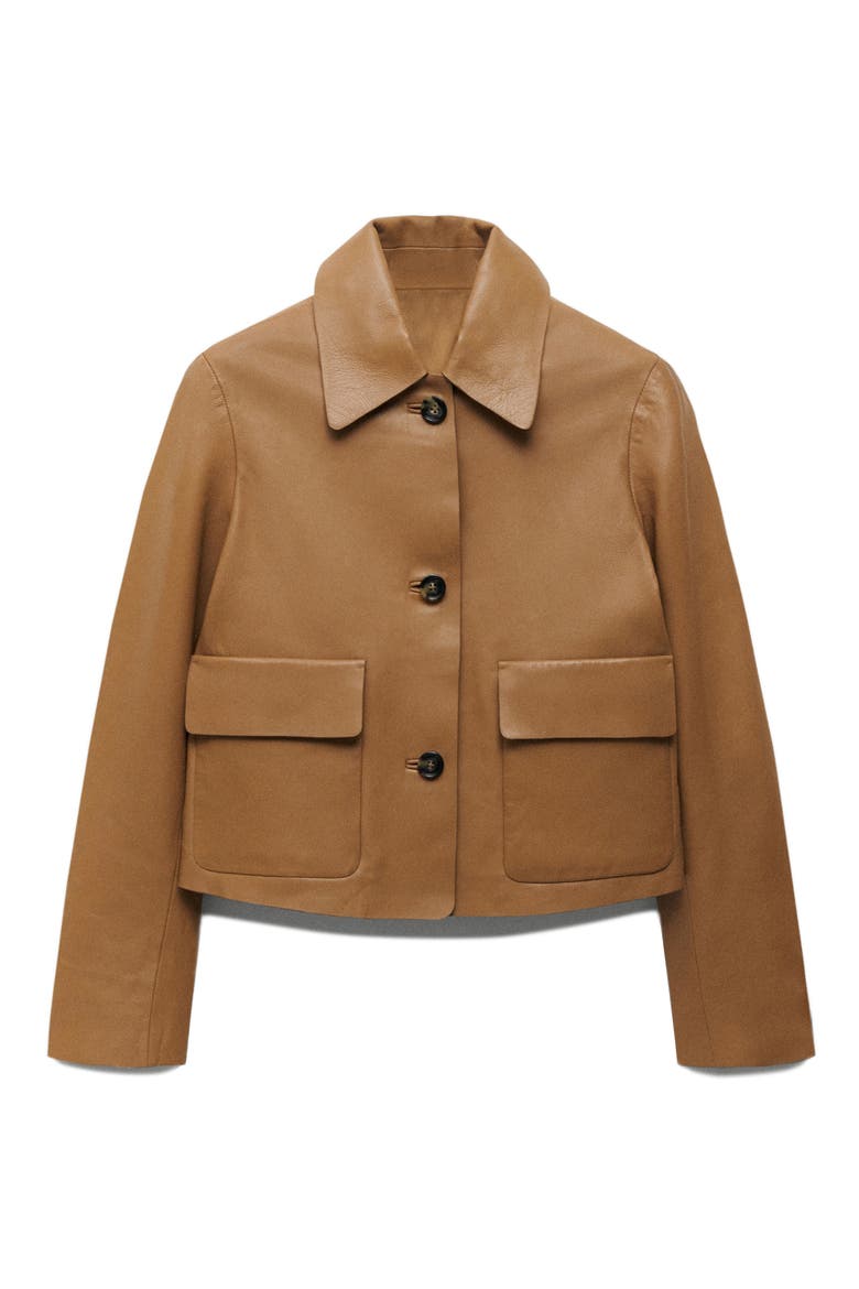 Crop Leather Shirt Jacket, Alternate, color, MEDIUM BROWN