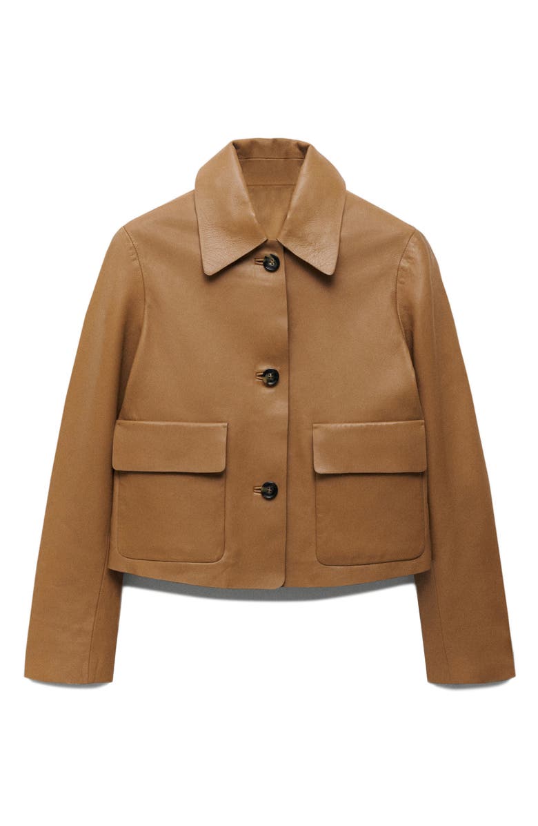 MANGO Crop Leather Shirt Jacket, Alternate, color, 