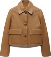 MANGO Crop Leather Shirt Jacket