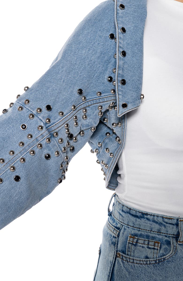 AZALEA WANG Studded Crop Denim Jacket, Alternate, color, 