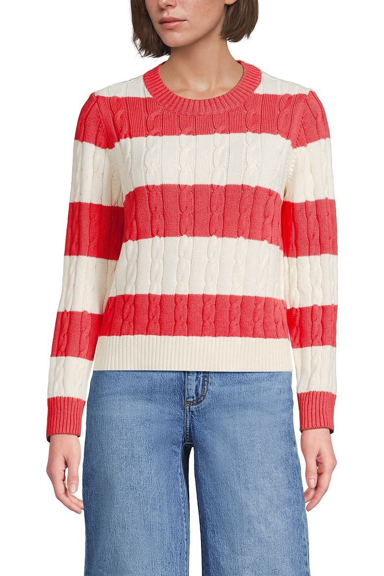 Cotton Cable Drifter Crewneck Sweater, Main, color, Dusk Sea Coral/Ivory Rugby