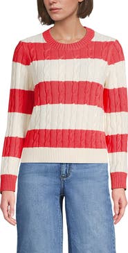 Lands' End Cotton Cable Drifter Crewneck Sweater