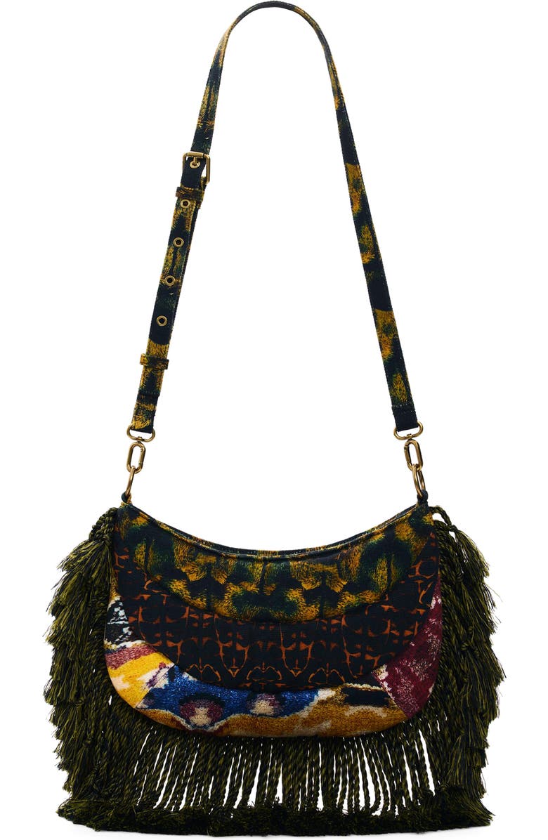 Desigual Fringe Trim Shoulder Bag, Alternate, color, Light Green