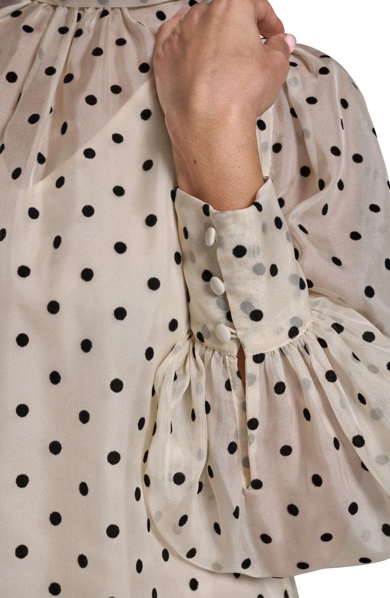 BCBG Flocked Polka Dot Long Sleeve Shift Dress, Alternate, color, Ivory/ Black