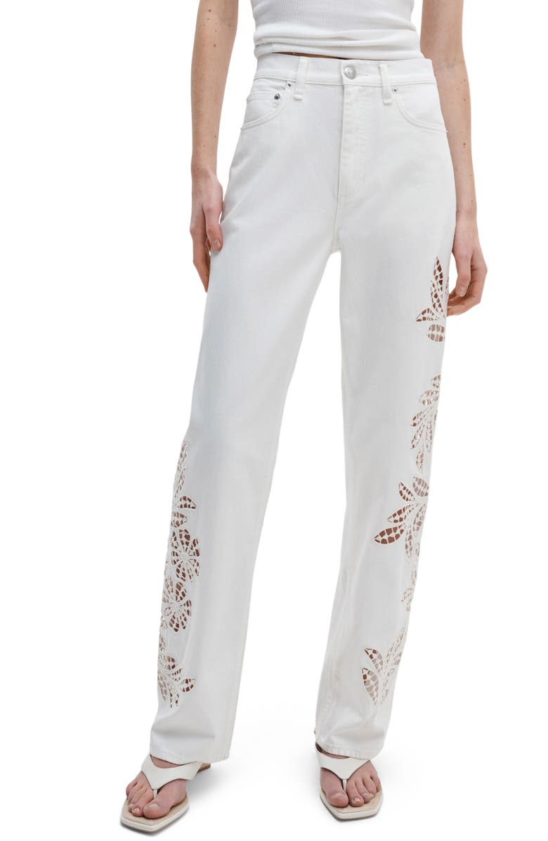 rag & bone Shea Floral Eyelet Straight Leg Jeans, Main, color, White Floral