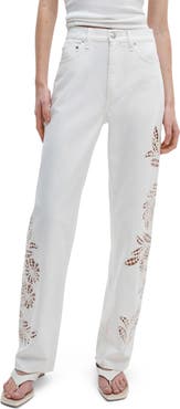 rag & bone Shea Floral Eyelet High Rise Straight Leg Jeans