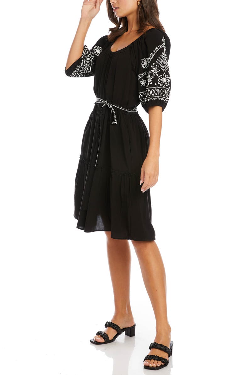 Karen Kane Embroidered Puff Sleeve Dress, Alternate, color, 
