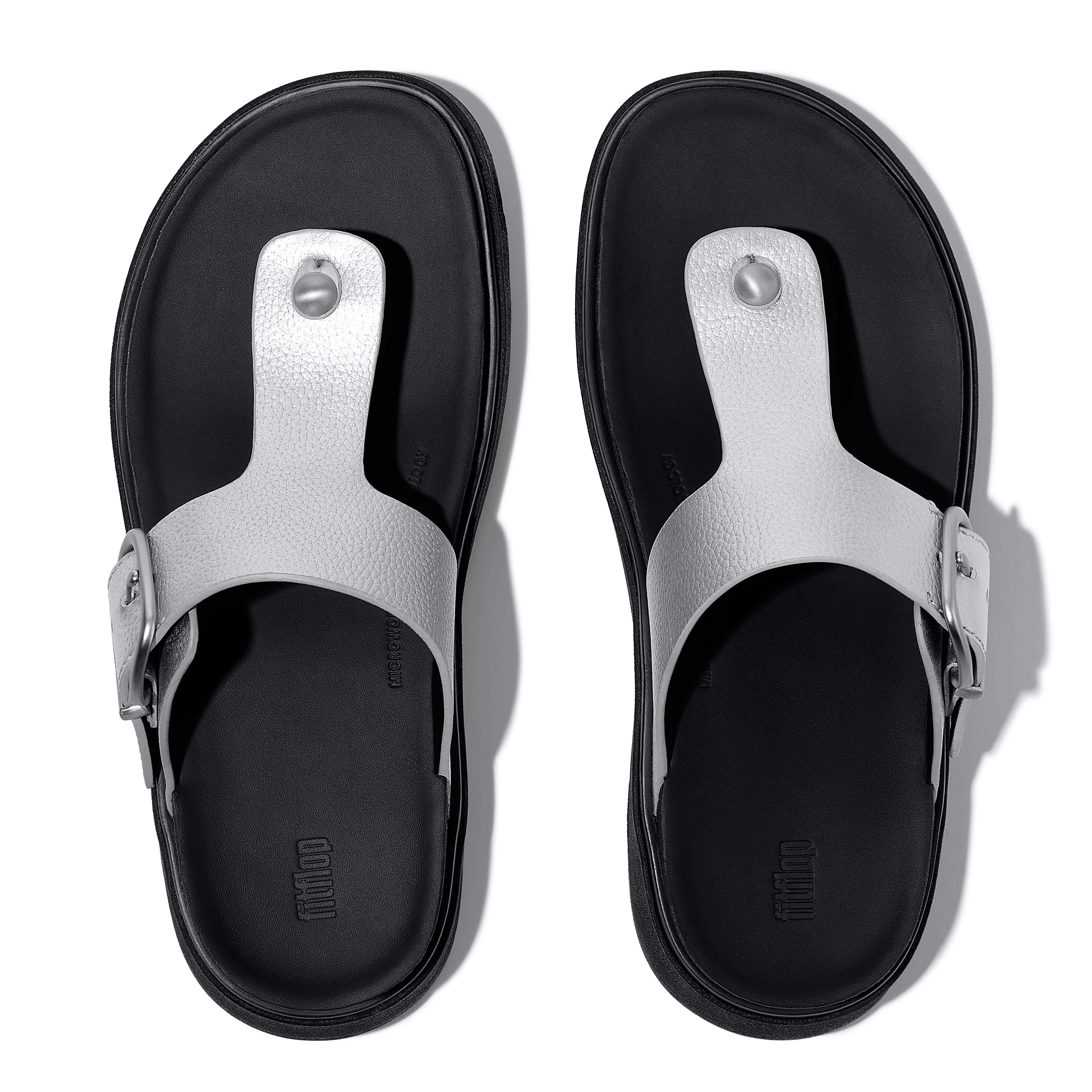 FitFlop Gen FF Buckle Tumbled Leather Toe Post Sandals, Alternate, color, Silver