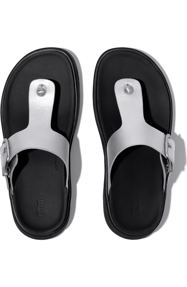 FitFlop Gen FF Buckle Tumbled Leather Toe Post Sandals, Alternate, color, Silver