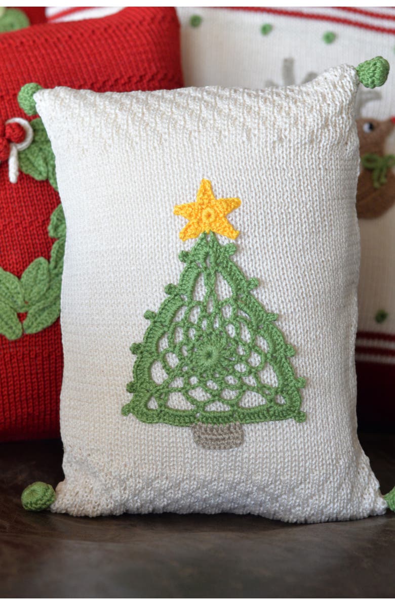 Melange Collection Crochet Tree Mini Pillow, Alternate, color, Ivory
