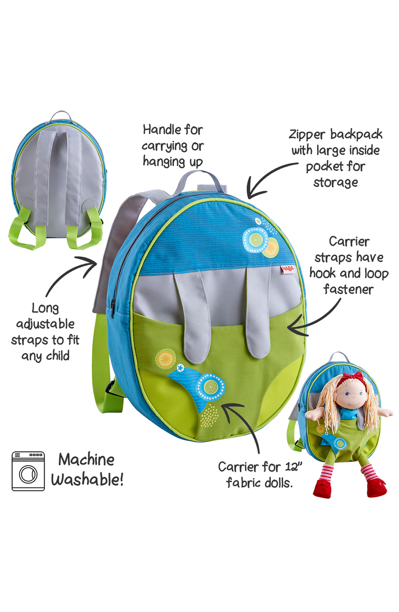 HABA Doll Backpack Summer Meadow for 12" soft dolls with Extra Storage Space for Toys or Accessories, Alternate, color,