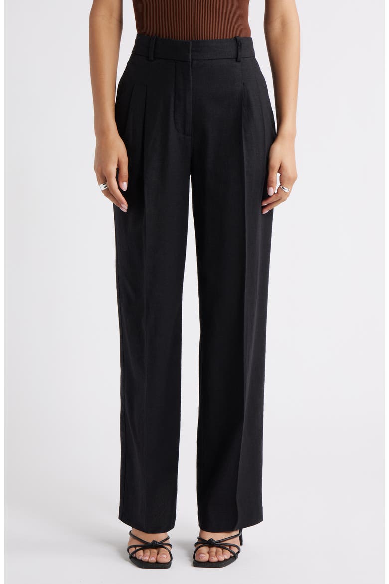 Everyday Linen Blend Pants, Main, color, BLACK