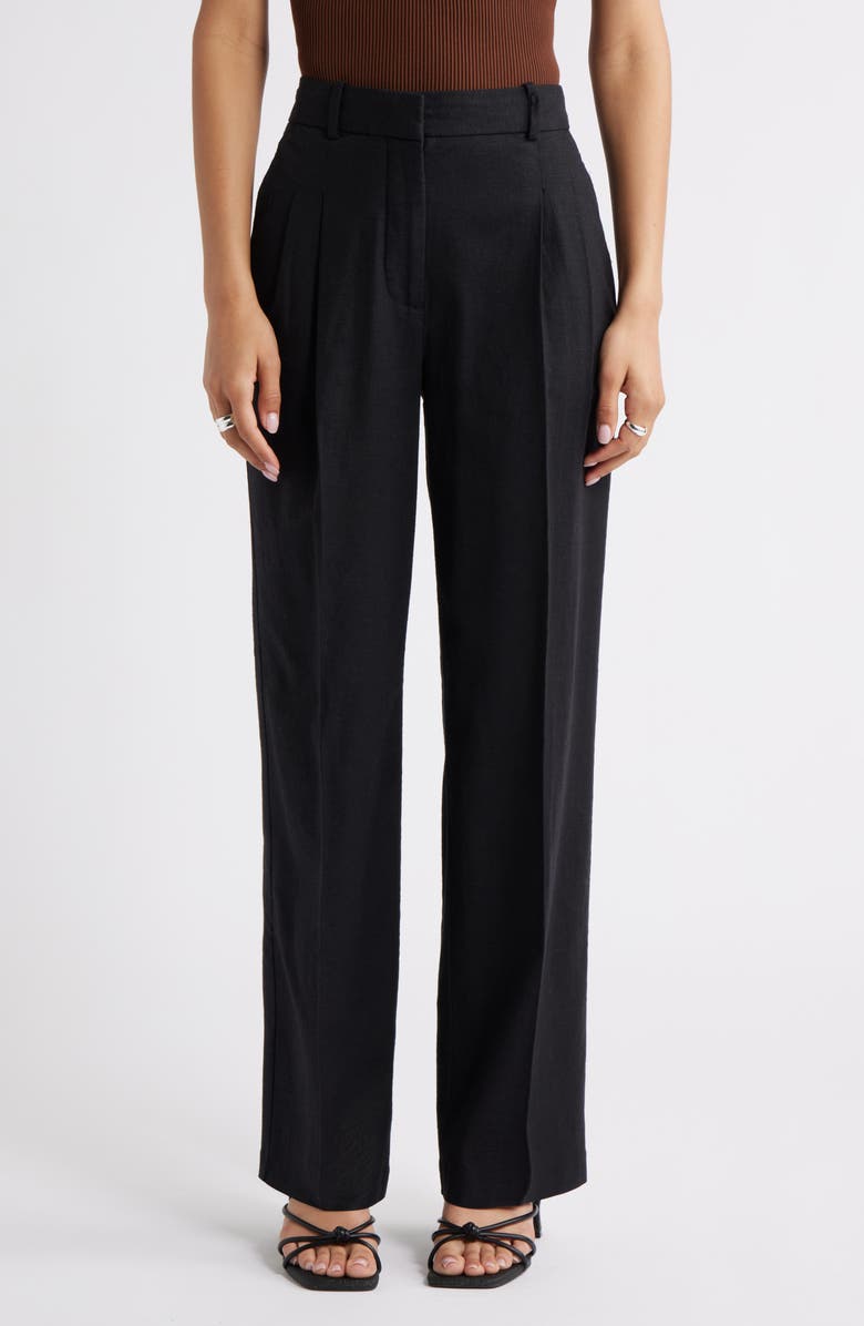 Open Edit Everyday Linen Blend Pants, Main, color, Black