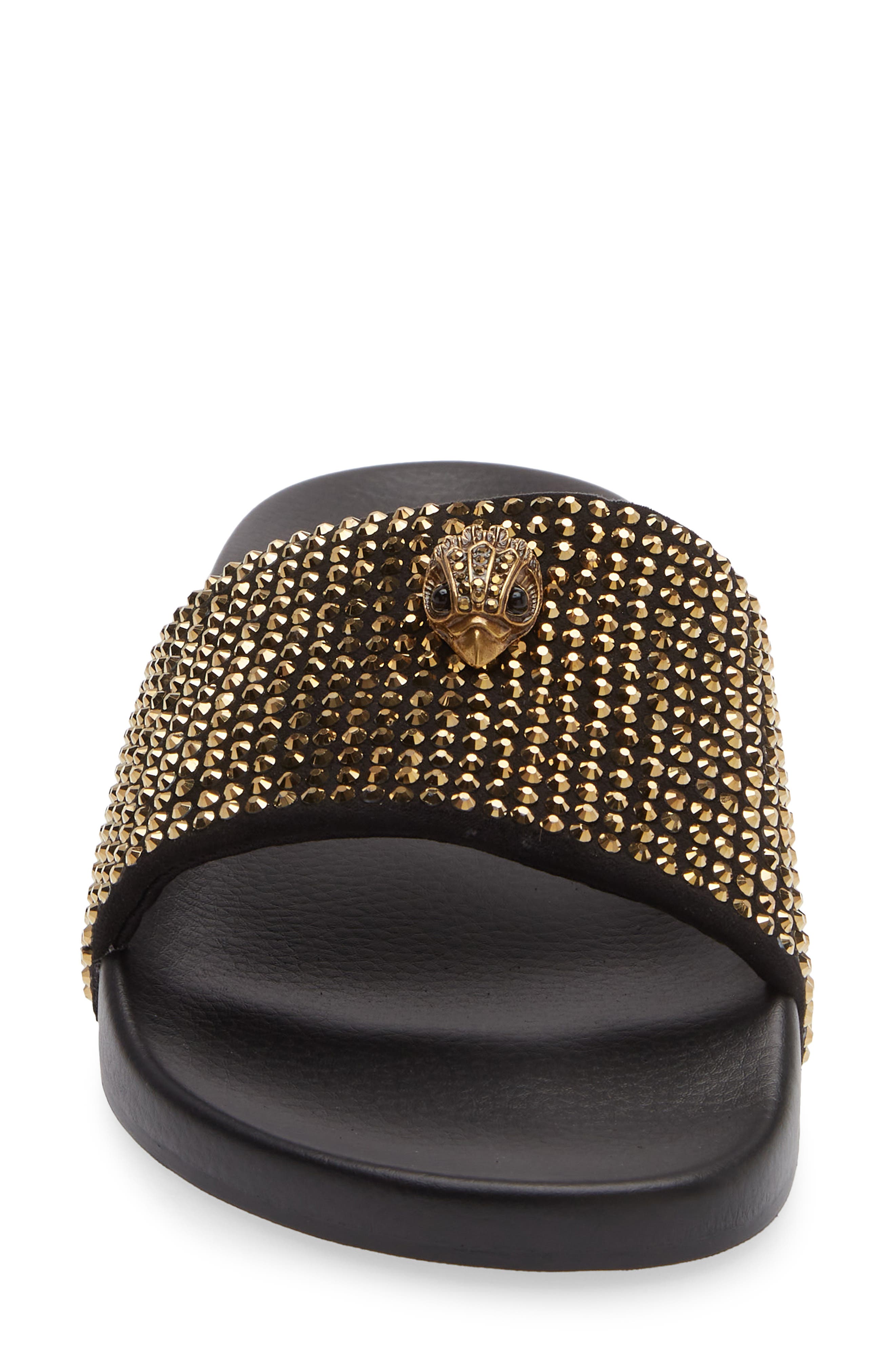Meena Eagle Slide Sandal, Alternate, color, GOLD/ BLACK