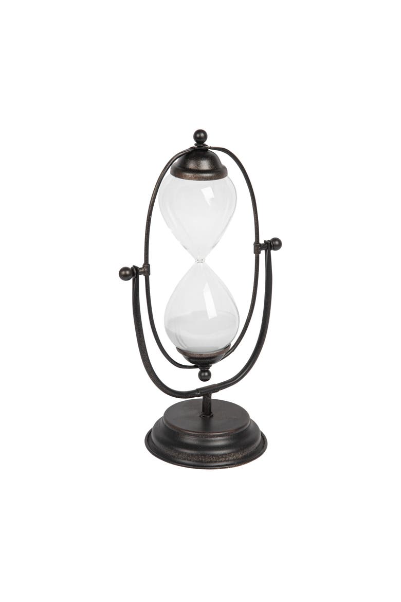 Decorative Rust Color Metal Hourglass with White Sand, Main, color, Brown