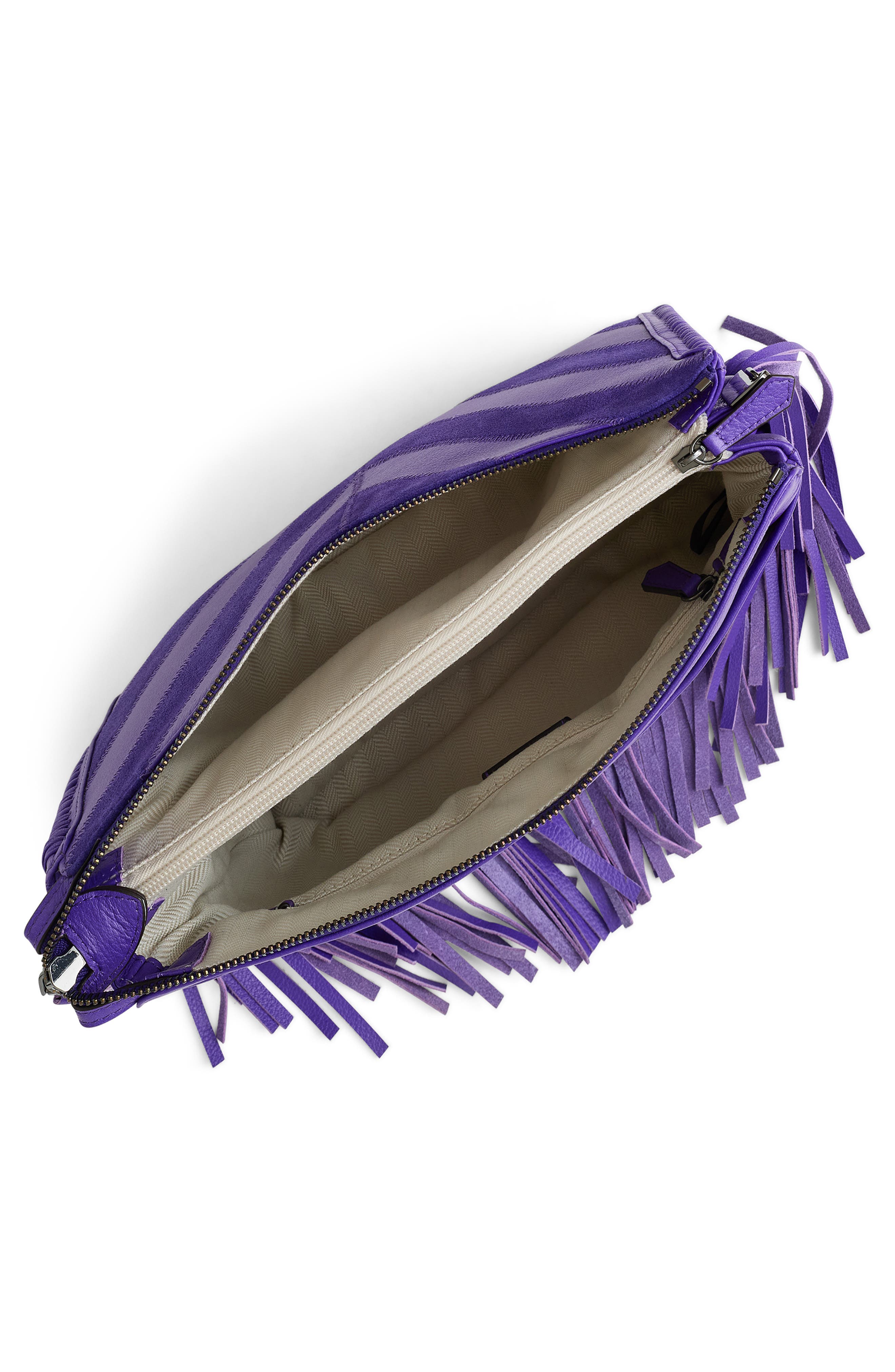 Famous Fringe Large Leather Crossbody, Alternate, color, ROYAL PURPLE CHEVRON