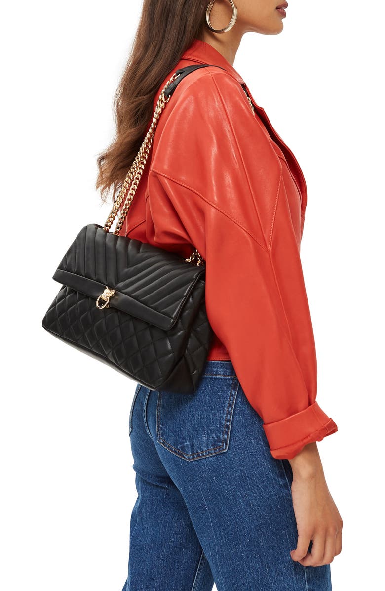 Topshop Panther Quilted Faux Leather Shoulder Bag, Alternate, color,