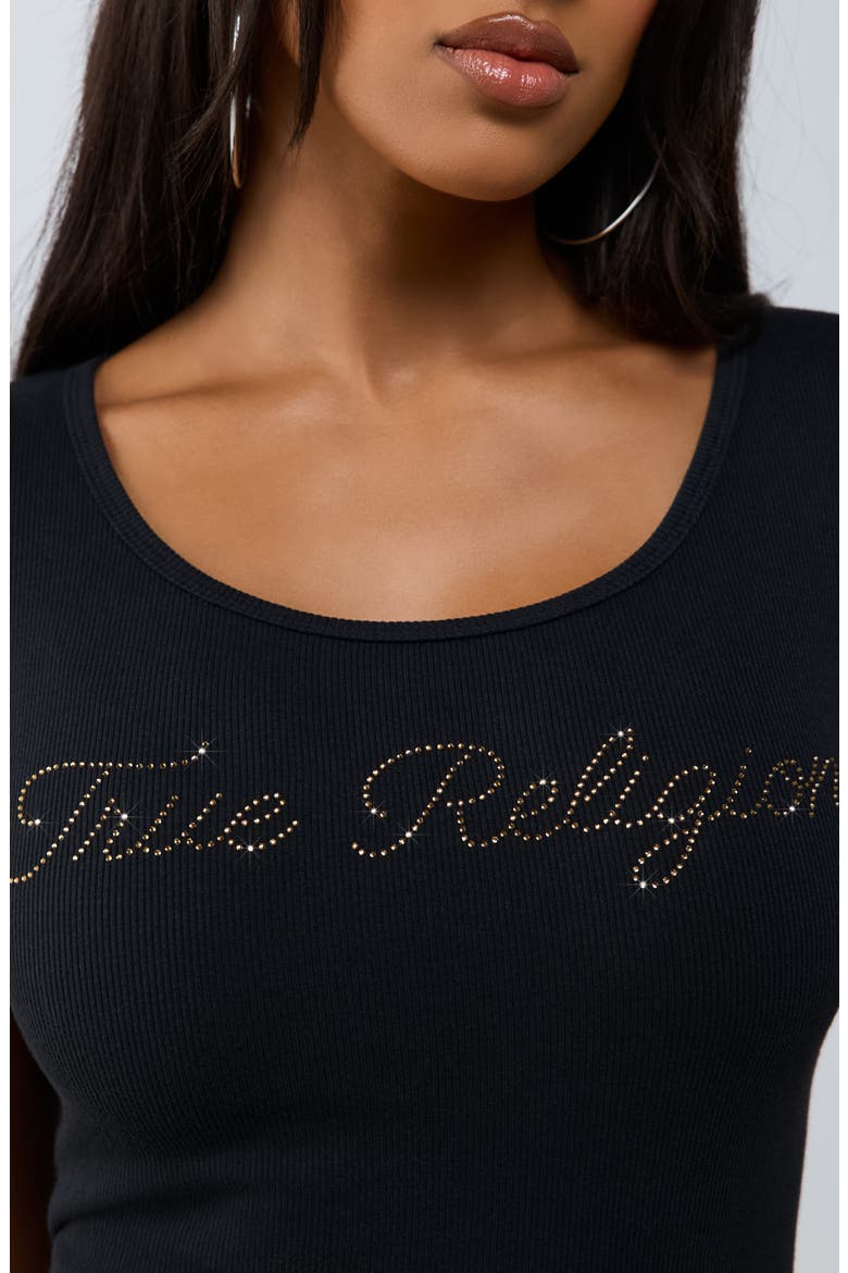 Script Ribbed Scoop Neck T-Shirt, Alternate, color, JET BLACK