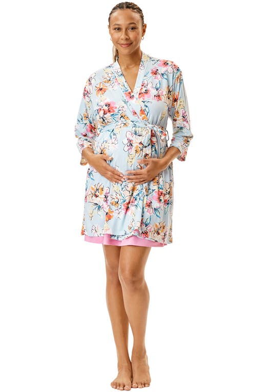 Motherhood Maternity Maternity Robe And Nursing Chemise Sleep Set With Baby Swaddle In Multi
