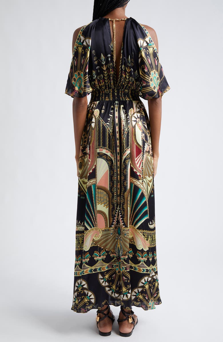 Camilla They Called Her Nefertari Chain Detail Flutter Sleeve Silk Dress, Alternate, color, 