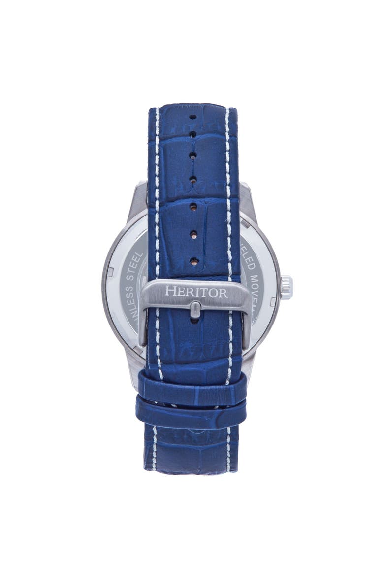 Davies Semi-Skeleton Leather-Band Watch, Alternate, color, Silver/Navy