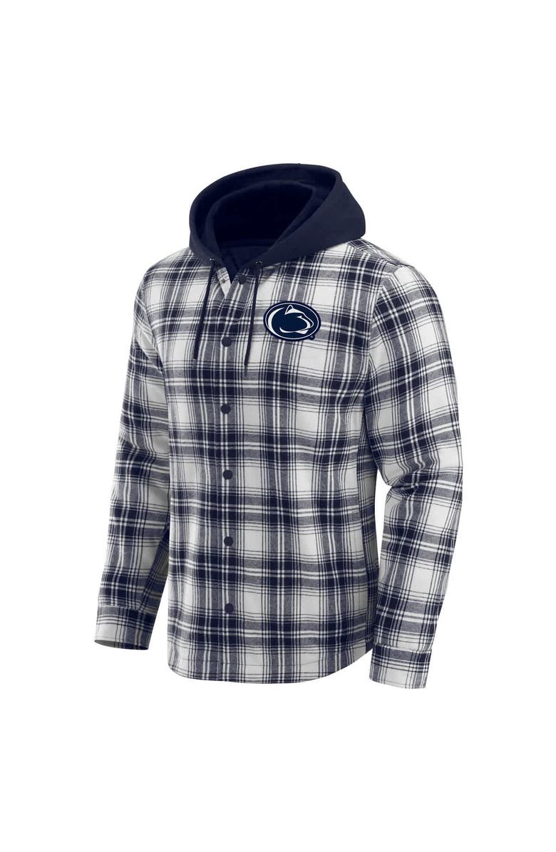 Darius Rucker Collection by Fanatics Men's Darius Rucker Collection by Fanatics Navy Penn State Nittany Lions Plaid Flannel Quilted Full-Snap Hooded Shacket, Alternate, color,