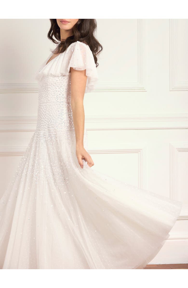 Needle & Thread Sunrise Sequin V-neck Ankle Gown, Alternate, color, Swan White