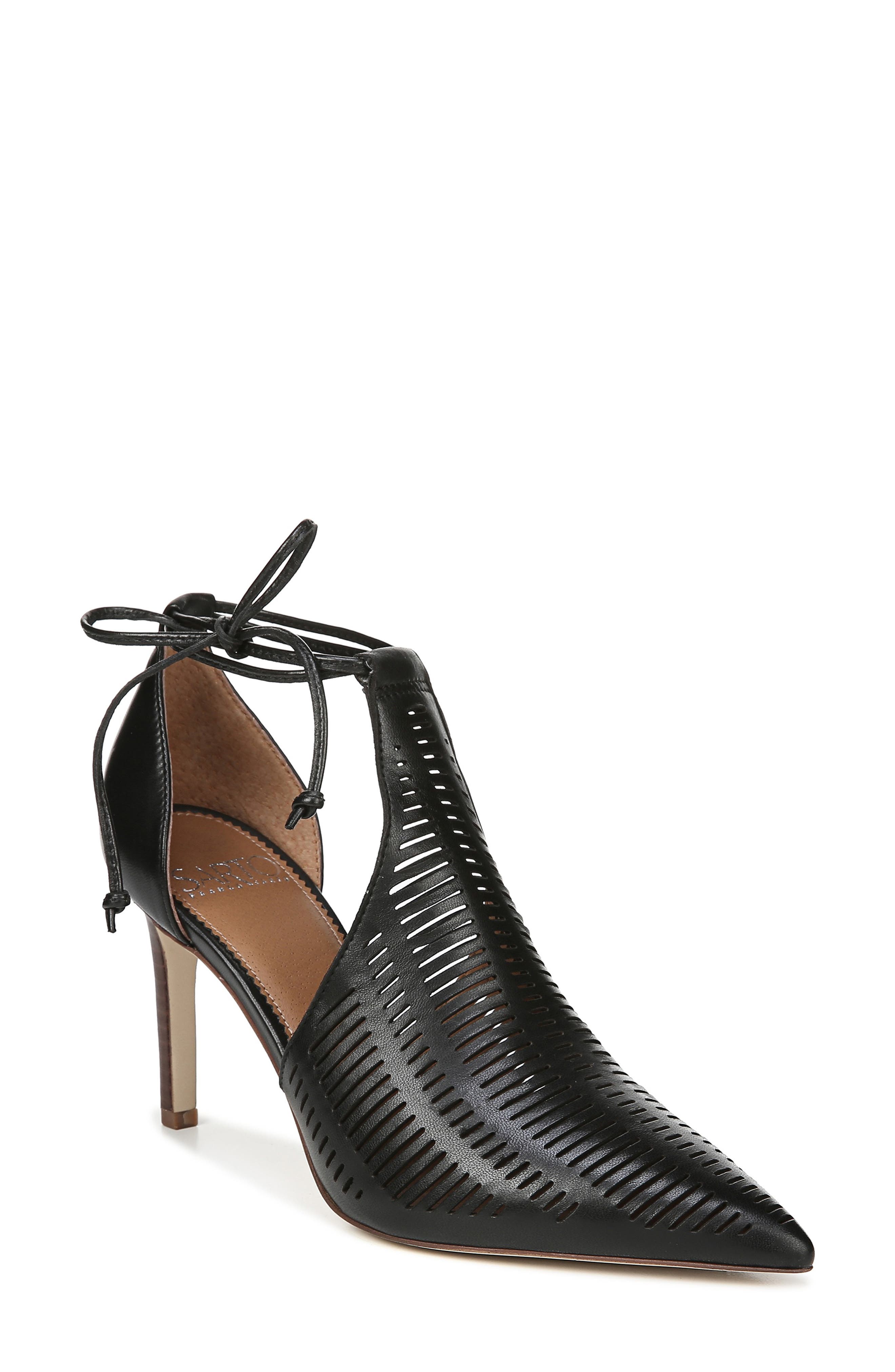 Krista Perforated Ankle Wrap Pump, Main, color, BLACK LEATHER