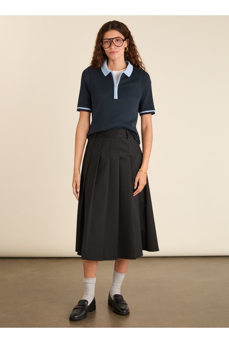 Lydia Cotton Rib Zip Collar Top, Alternate, color, Navy & Ice Blue