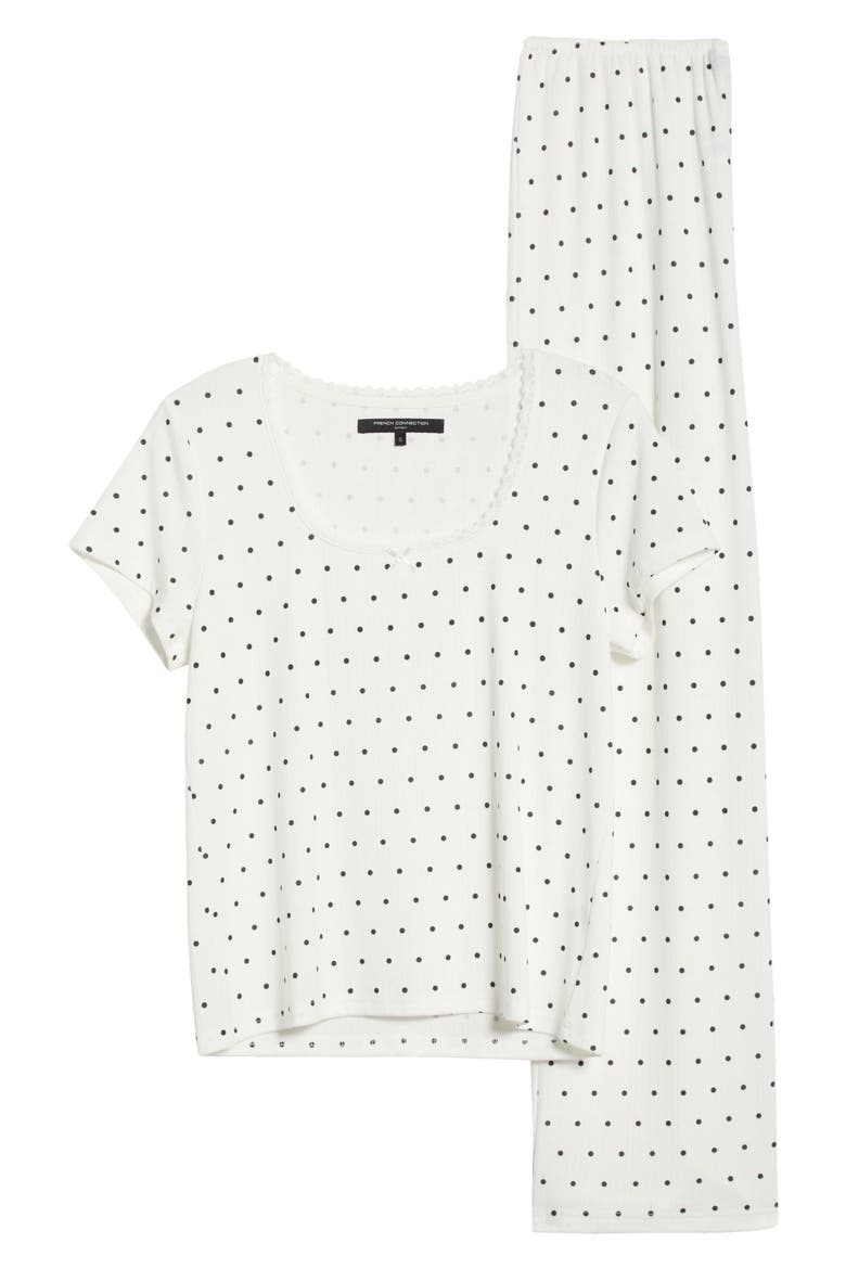 Print Pointelle Knit Pajamas, Alternate, color, WHITE/ BLACK DOT
