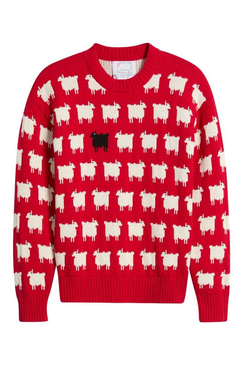 Warm & Wonderful Sheep Cotton Sweater, Alternate, color, DIANA RED
