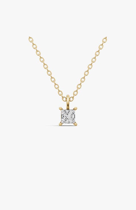 14K Gold 0.75 ct Lab Grown Princess Cut Diamond Solitaire Pendant with Bail