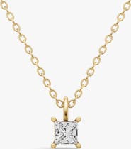 SEREIA OFFICIAL 14K Gold 0.75 ct Lab Grown Princess Cut Diamond Solitaire Pendant with Bail