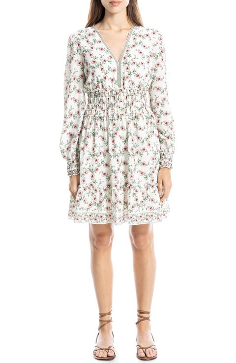 Long Sleeve Smocked Georgette Minidress