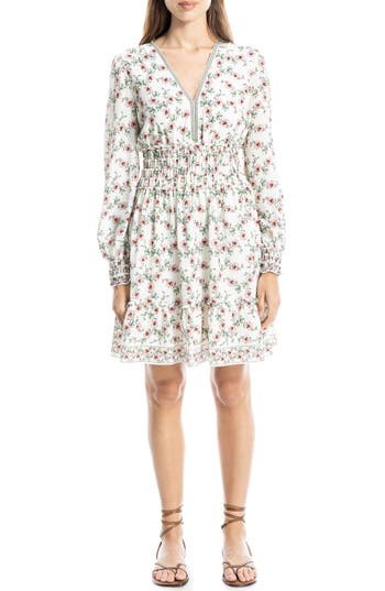 Max Studio V-neck Dress In Cream/blush Flowy Blossom