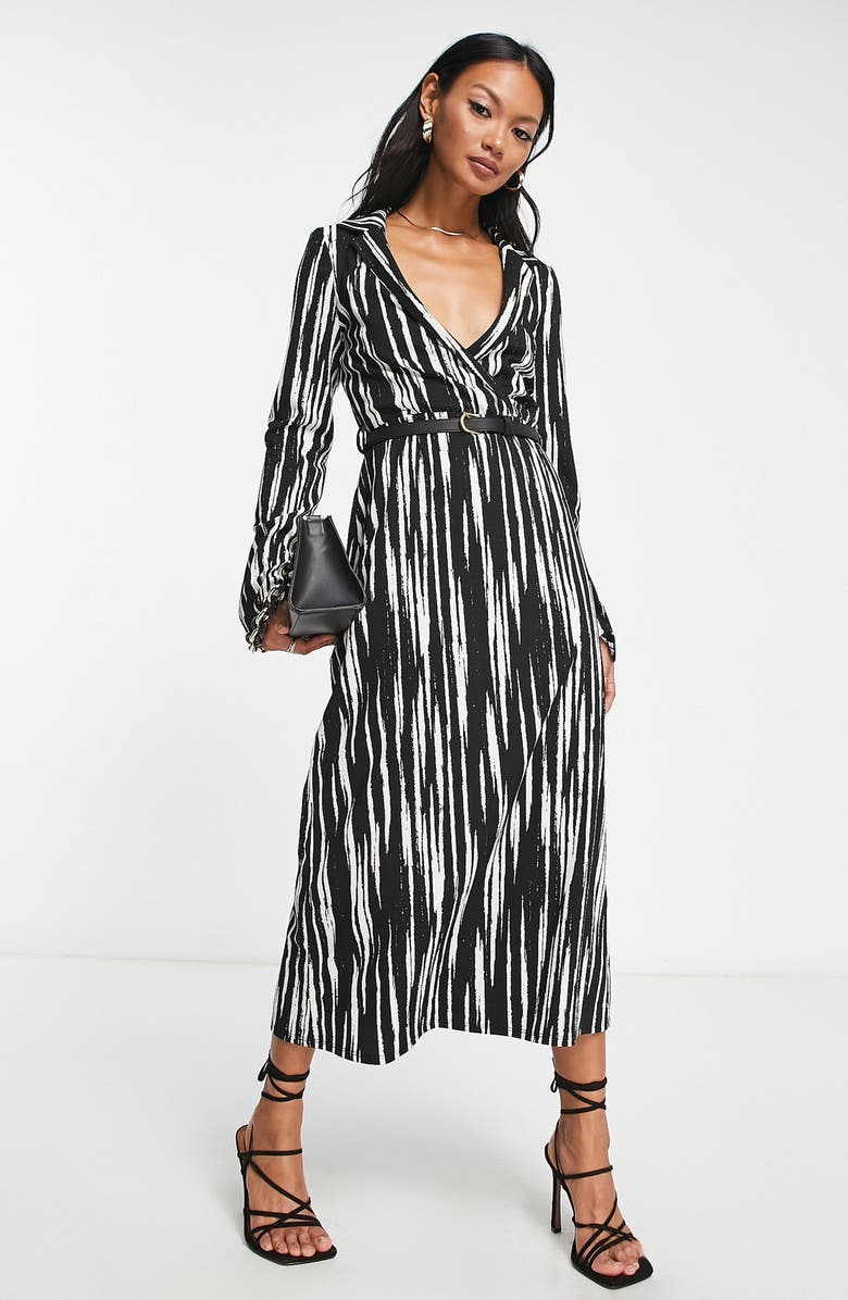 ASOS DESIGN Belted Long Sleeve Midi Dress, Main, color, 