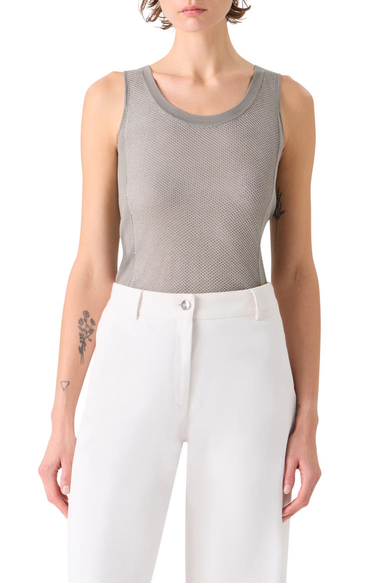 Two-Tone Mesh Front Silk Sweater Tank, Main, color, TAUPE WHITE