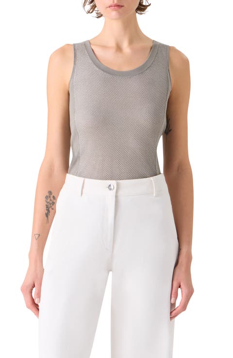 Two-Tone Mesh Front Silk Sweater Tank