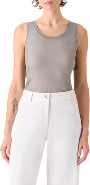 Akris Two-Tone Mesh Front Silk Sweater Tank