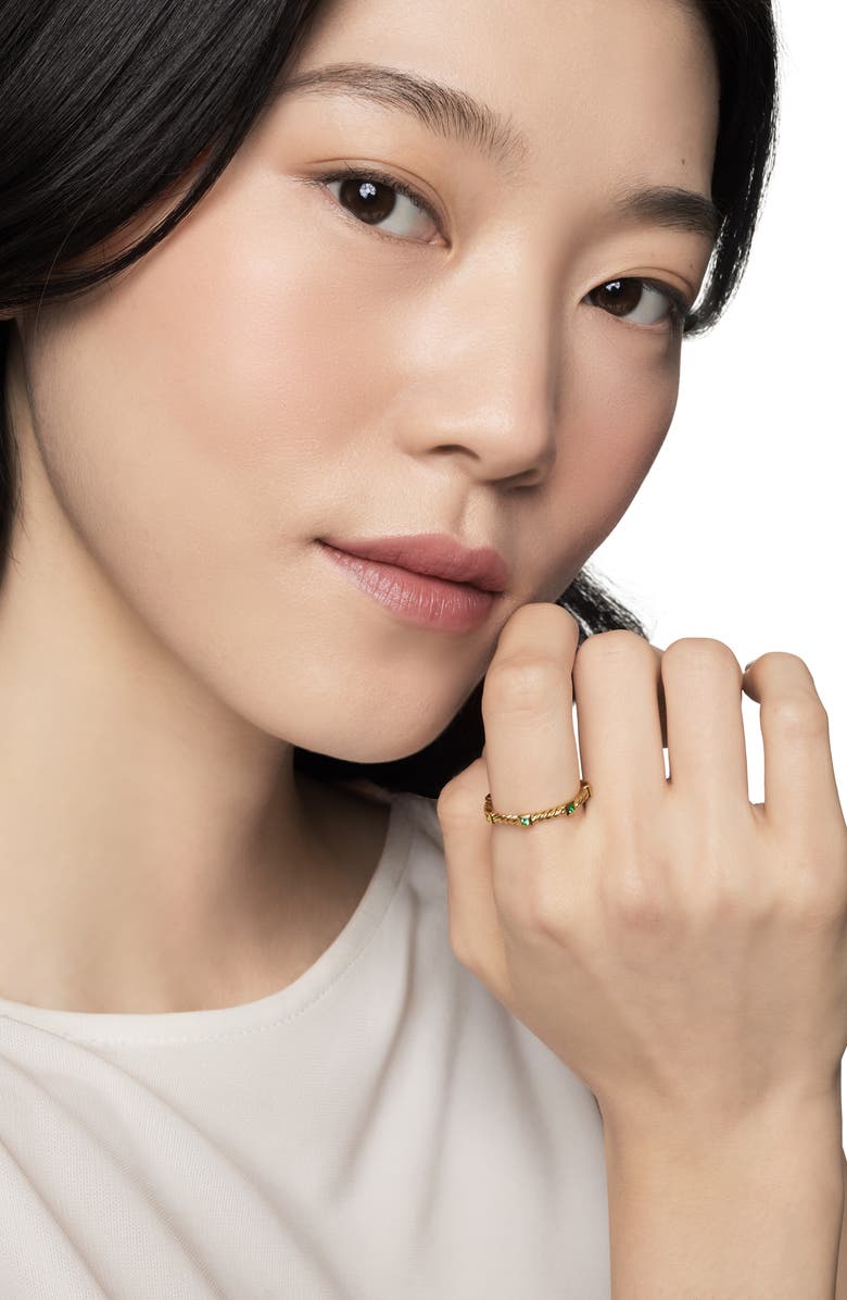 David Yurman Cable Collectibles<sup>®</sup> Stack Ring in 18K Yellow Gold with Emeralds, Alternate, color, Emerald 18K Yellow Gold