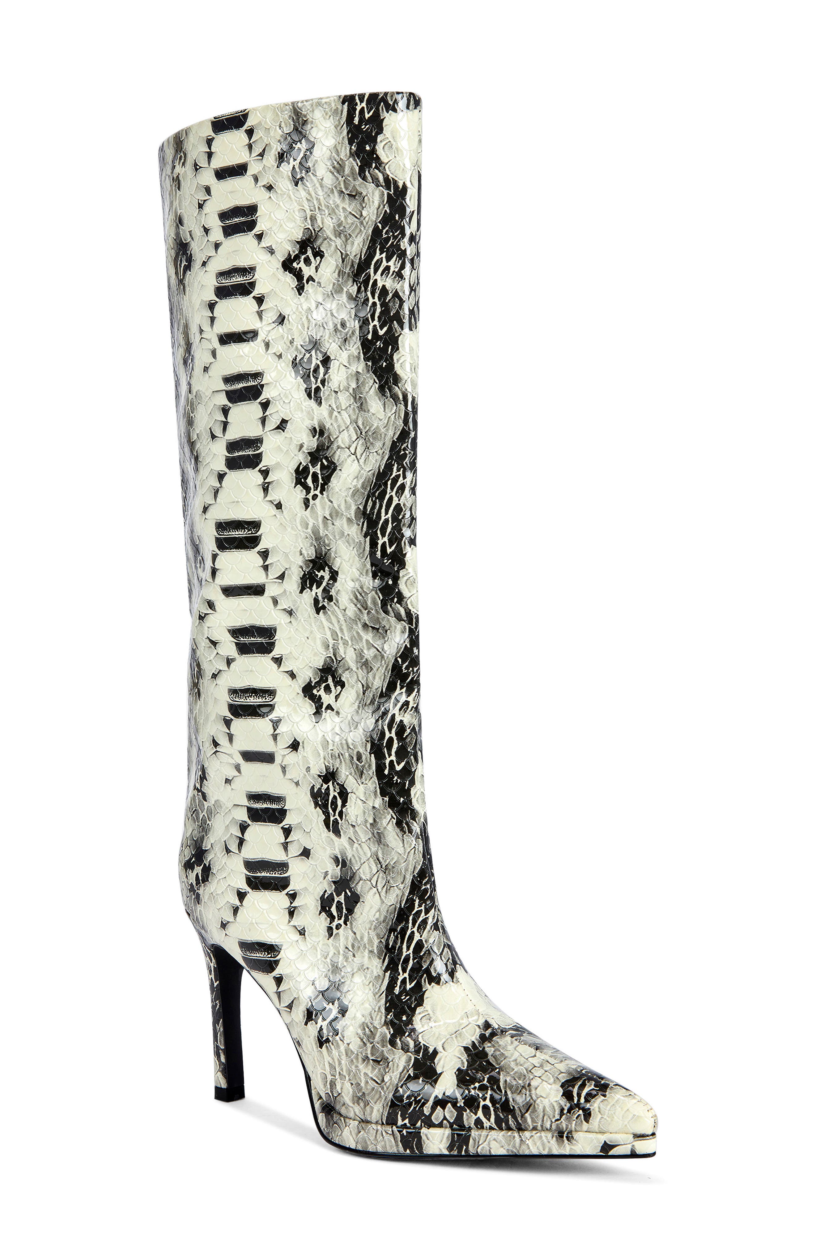 Barely Faux Snakeskin Knee High Boot, Main, color, WHITE BLACK