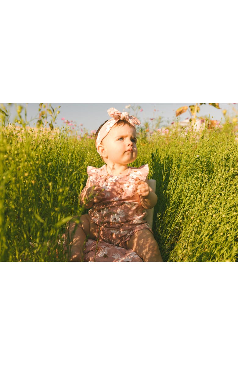 Deux par Deux Baby Girl's Printed Muslin Romper Pink And White Flowers, Alternate, color, 